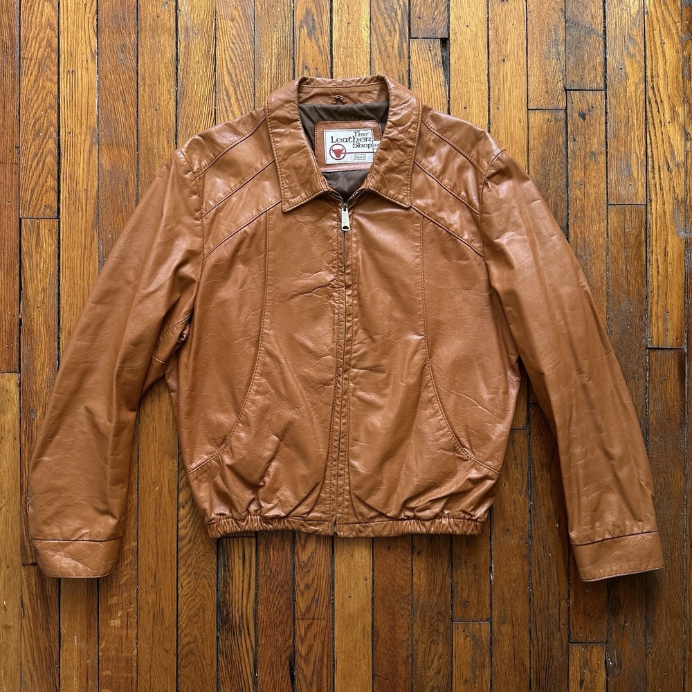 Vtg 70s Sears The Leather Shop Lined Leather Jacket Moto Western‎ Men 44R Brown